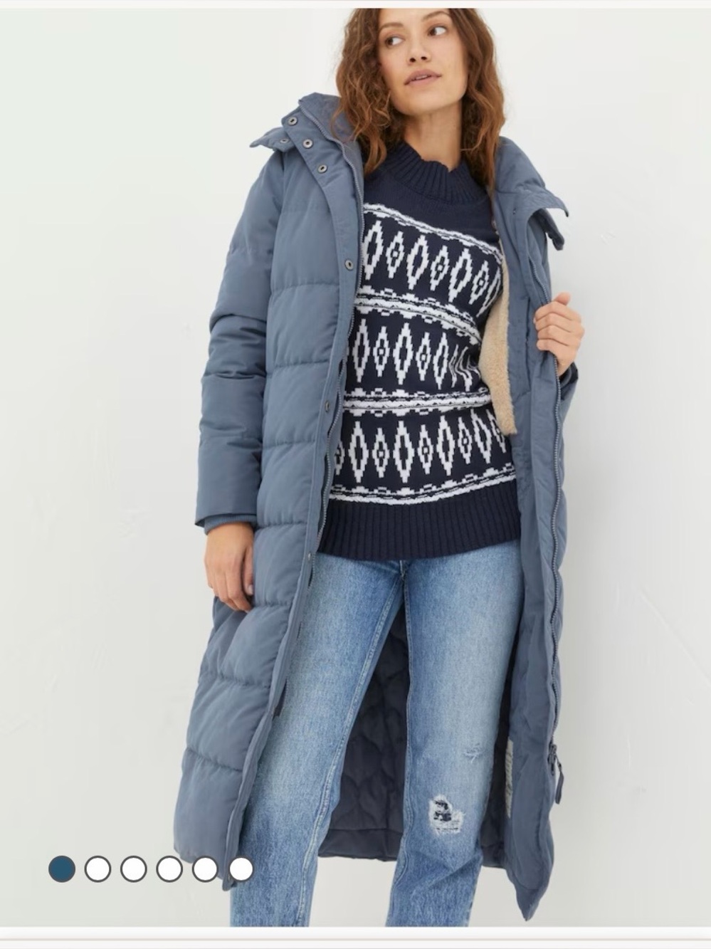 FatFace Harley Long Puffer Coat in dusky blue